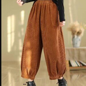 Women's Brown Rust Parachute Corduroy Style Pants - Small